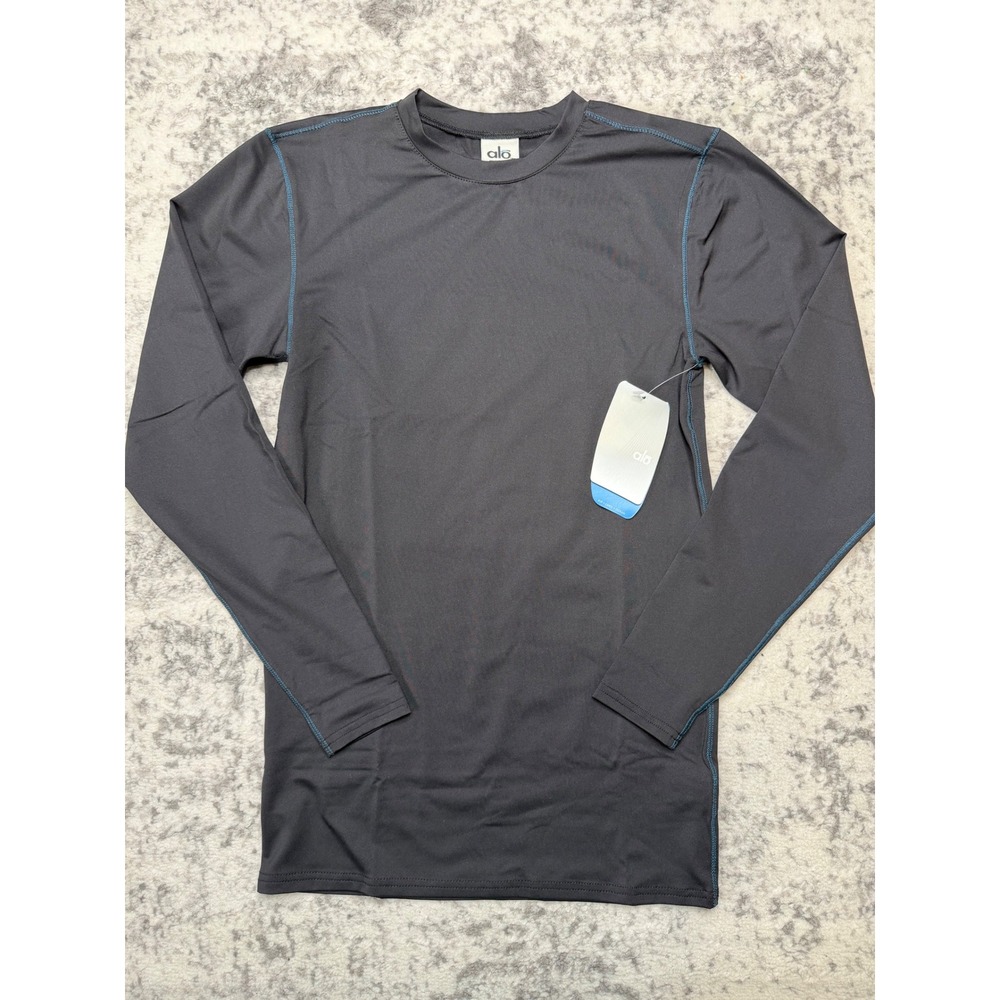 ALO YOGA Performance Shirt Black Blue‎ Contrast Stitch Women's Size Small NEW
